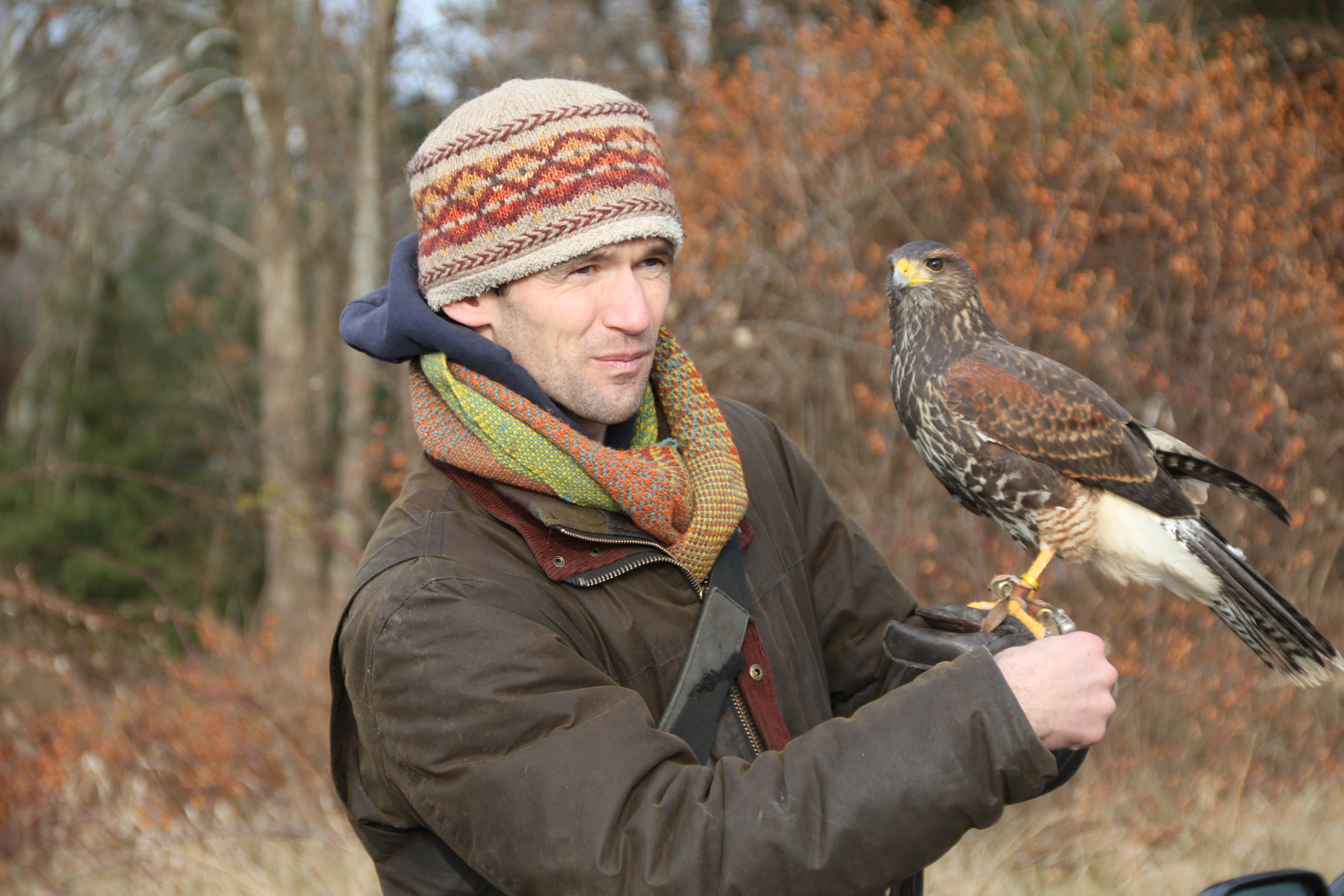 photo of man with bird